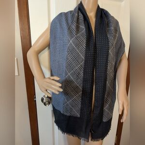 Banana Republic Scarf One Size Mixed Media Preppy Navy Fringe Ends